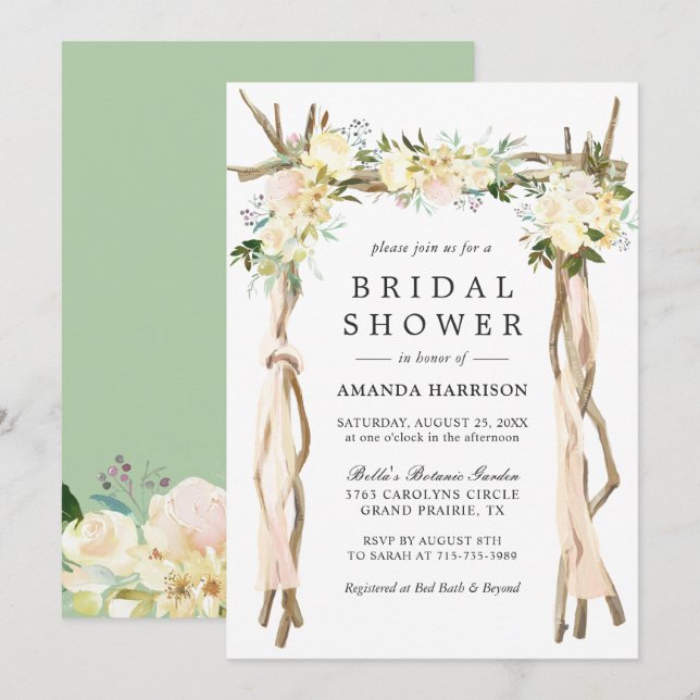 Rustic Floral Arch Ivory White Bridal Shower Invitation (Front/Back)