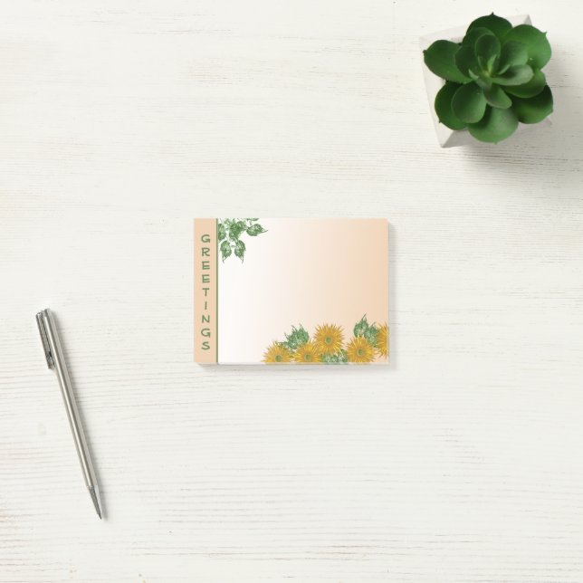Rustic Floral Art | Golden Flowers and Leaves Post-it Notes (Office)