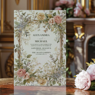 Rustic Floral Art Nouveau Wedding Invitation