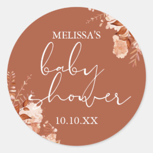 Rustic Floral Autumn Fall Baby Shower Favour Classic Round Sticker