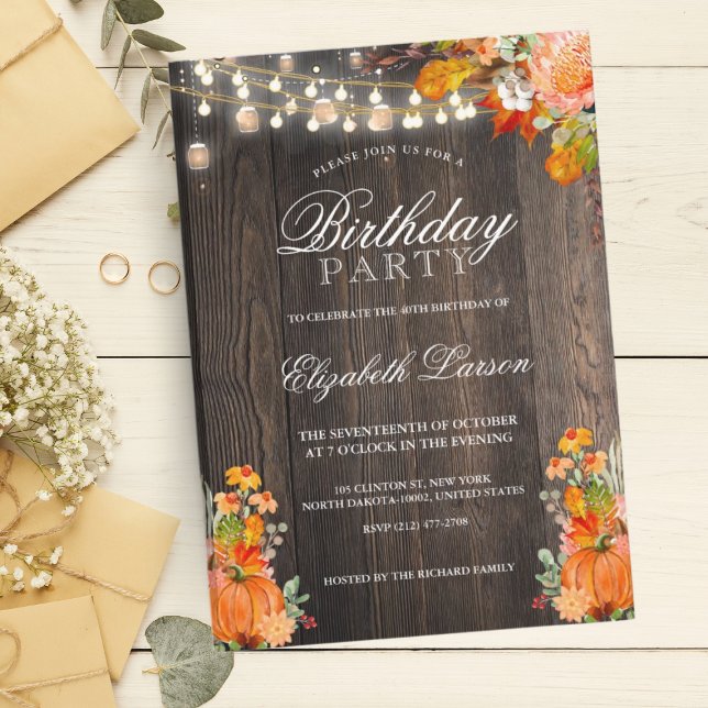 Rustic Floral Autumn Fall Pumpkin Birthday Party Invitation (Creator Uploaded)