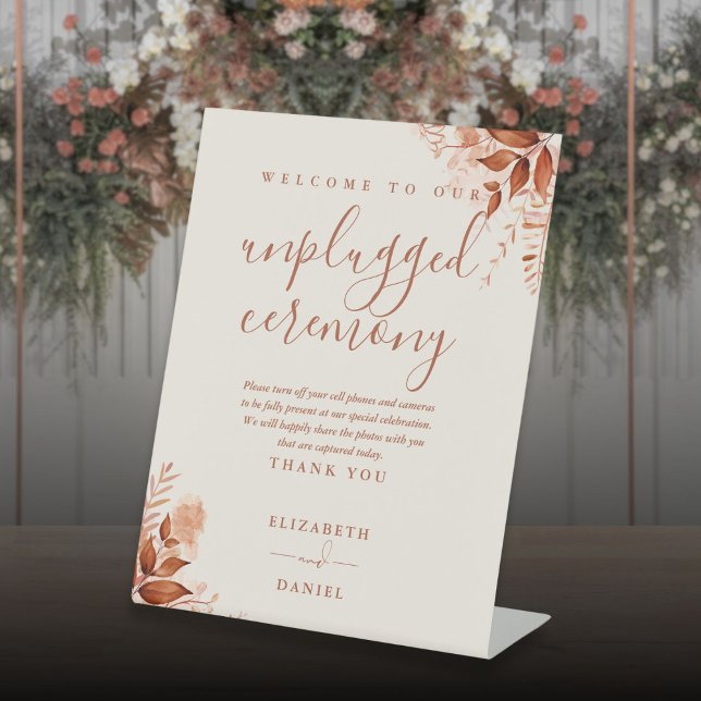 Rustic Floral Autumn Fall Unplugged Ceremony Pedestal Sign (Rustic Floral Autumn Fall Unplugged Ceremony Pedestal Sign)