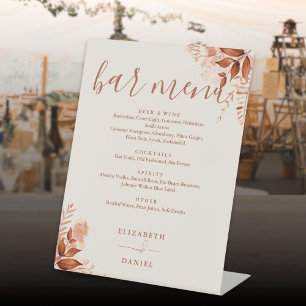 Rustic Floral Autumn Fall Wedding Bar Menu Pedestal Sign