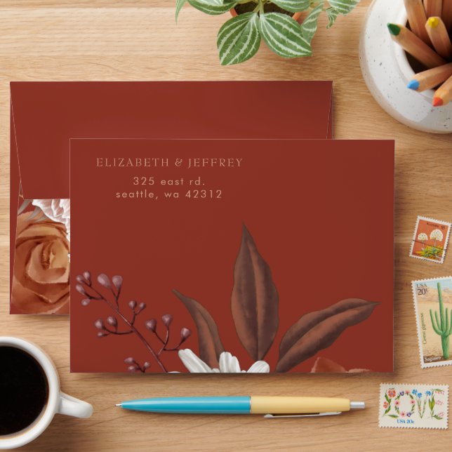 Rustic Floral Autumn Fall Wedding Envelope (Desk)