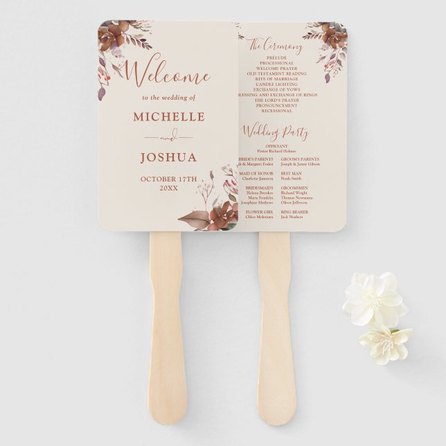 Rustic Floral Autumn Fall Wedding Program Hand Fan (Front and Back)
