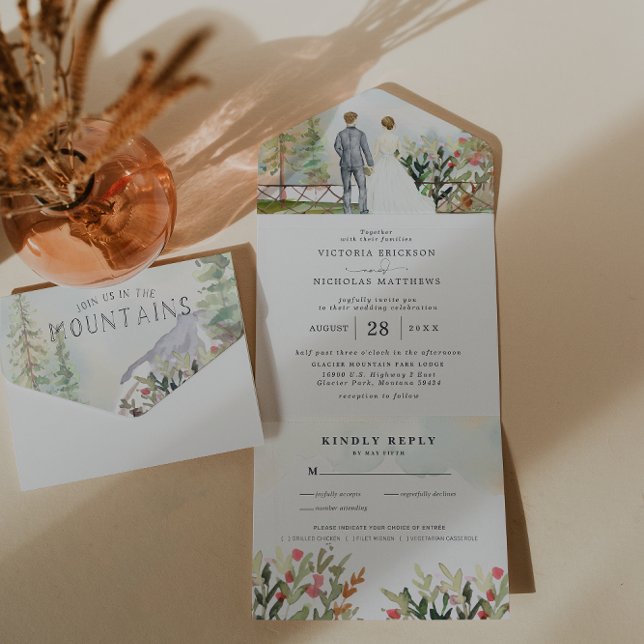 Rustic Floral Autumn Mountain Wedding All In One Invitation (Creator Uploaded)