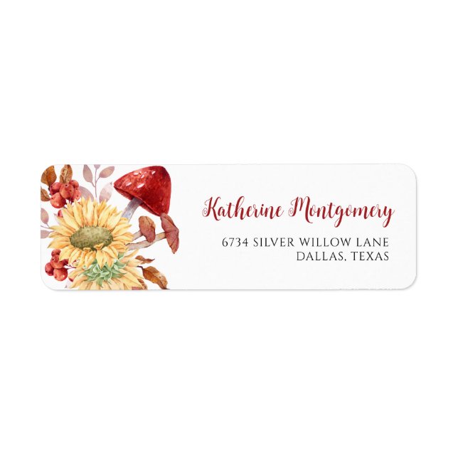 Rustic Floral Autumn Mushroom Return Address Label (Front)