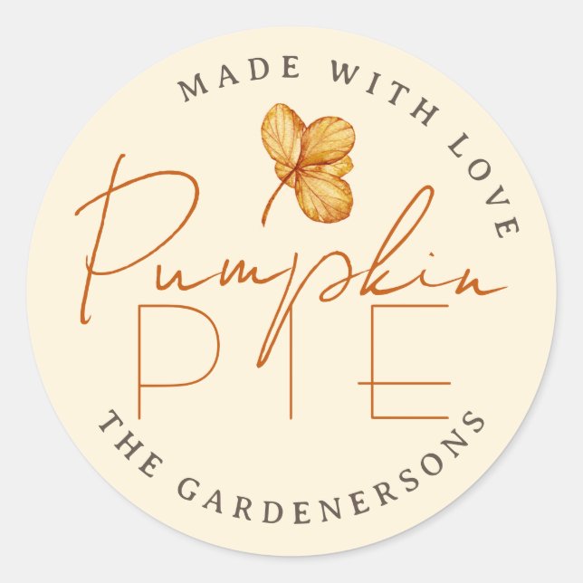 Rustic Floral Autumn Pumpkin Pie Classic Round Sticker (Front)