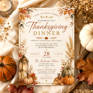 Rustic Floral Autumn Pumpkins Harvest Thanksgiving Invitation