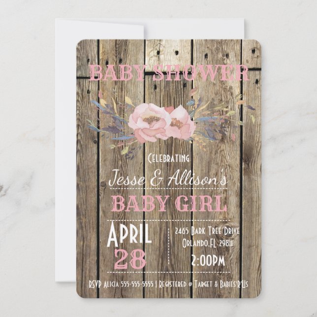 Rustic Floral Baby Girl Baby Shower Invitation (Front)