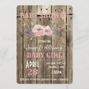 Rustic Floral Baby Girl Baby Shower Invitation
