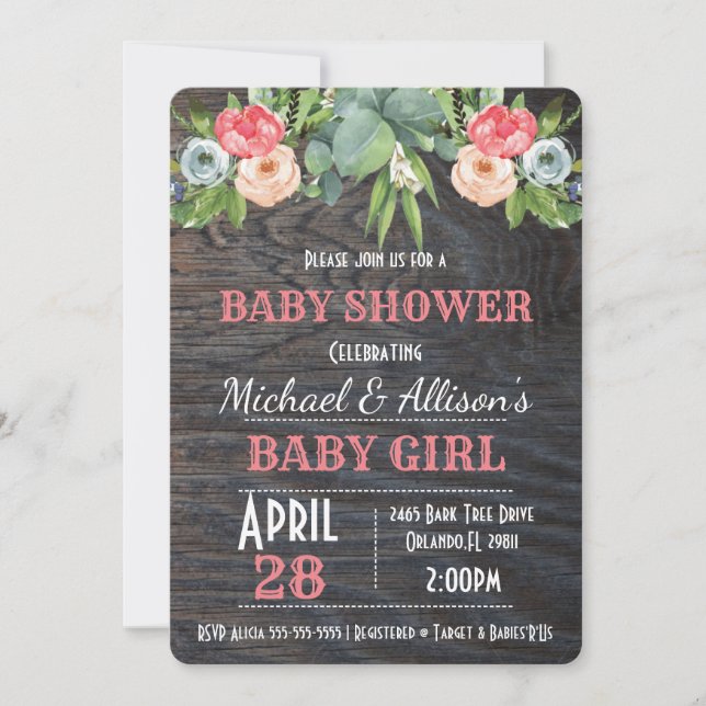 Rustic Floral Baby Girl Baby Shower Invitation (Front)