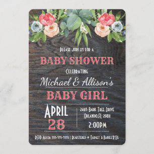Rustic Floral Baby Girl Baby Shower Invitation