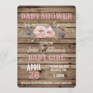 Rustic Floral Baby Girl Baby Shower Invitation