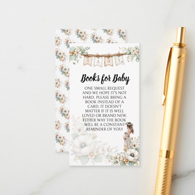 Rustic Floral Baby Shower Books for Baby Enclosure Card (Front/Back In Situ)