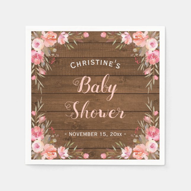 Rustic Floral Baby Shower Girl Country Chic Paper Napkin (Front)