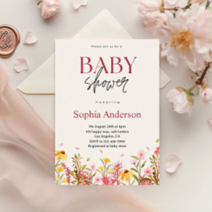 Rustic Floral Baby Shower Invitation for Girl     