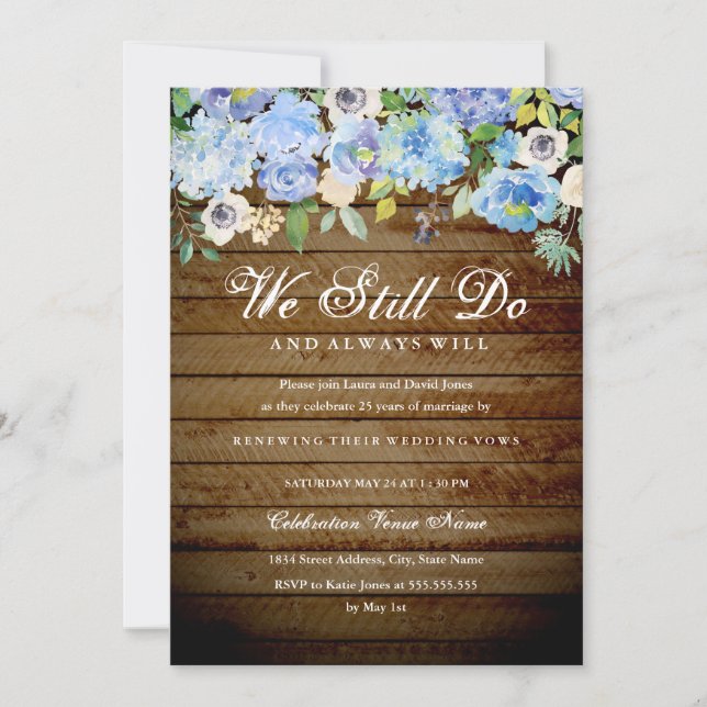 Rustic Floral Backyard Vow Renewal Anniversary Invitation (Front)