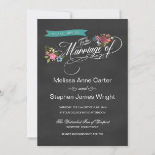 Rustic Floral Banner Chalkboard Wedding Invites