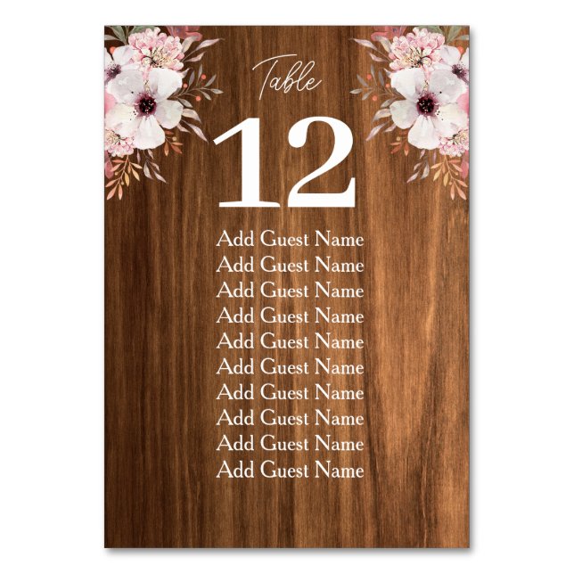 Rustic Floral Barn Wood Table Number Seating Chart (Front)