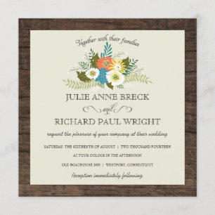 Rustic Floral Barn Wood Wedding Invitations