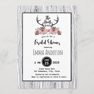 Rustic Floral Barnwood Hunt is Over Bridal Shower Invitation