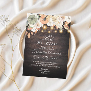 Rustic Floral Bat Mitzvah Invitation   Autumn 
