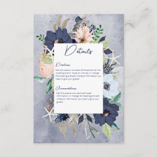 Rustic Floral Beach Nautical Wedding Details Enclosure Card
