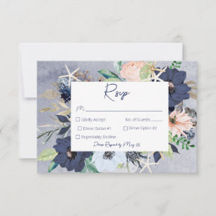 Rustic Floral Beach Nautical Wedding RSVP Card