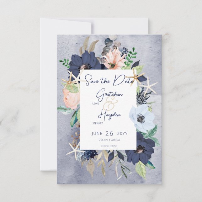 Rustic Floral Beach Nautical Wedding Save The Date (Front)
