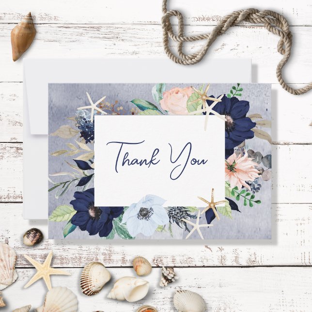Rustic Floral Beach Nautical Wedding Thank You Card (Creator Uploaded)