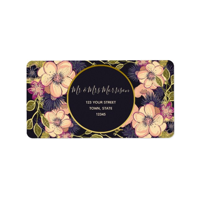 Rustic Floral Black Address Label (Front)