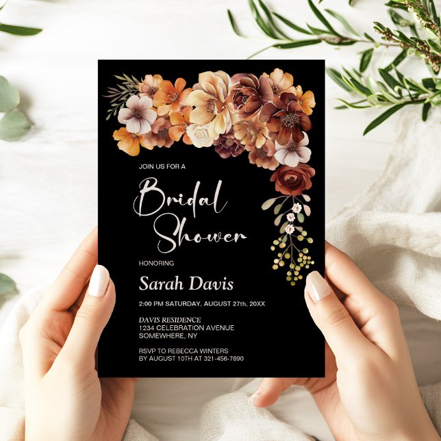 Rustic Floral Black Bridal Shower Invitation (Creator Uploaded)