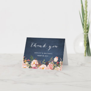 Rustic Floral Blue Chalkboard Thank You Card