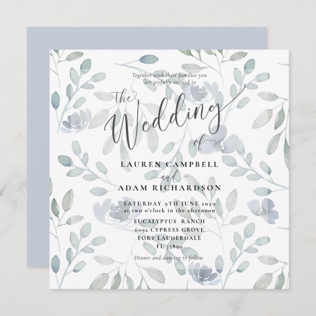 Rustic Floral Blue Eucalyptus Wedding Invitation (Front/Back)