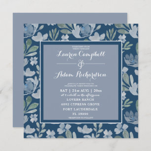 Rustic Floral Blue & Teal Floral Wedding  Invitati Invitation