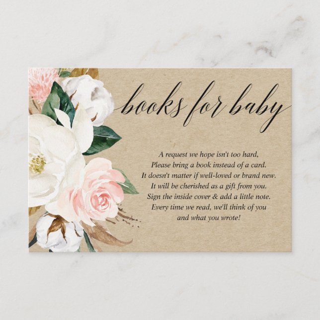 Rustic floral blush girl baby shower book request  enclosure card (Front)