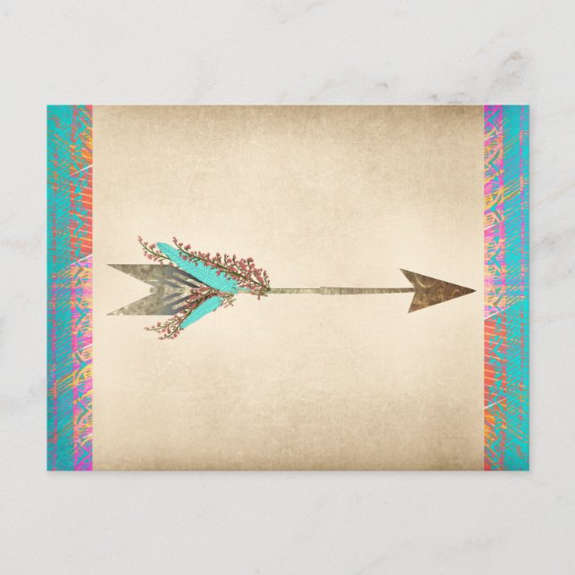 Rustic Floral Bohemian Arrow Postcard (Front)