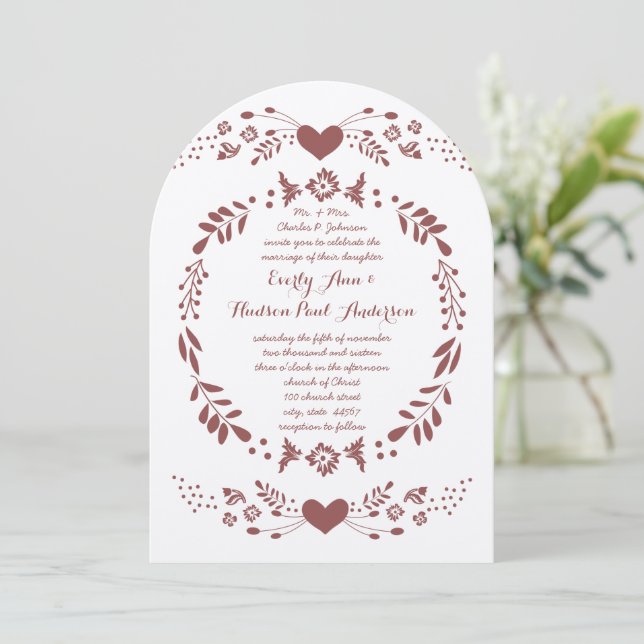 Rustic Floral Bohemian Boho Folk Art Wedding Invitation (Standing Front)