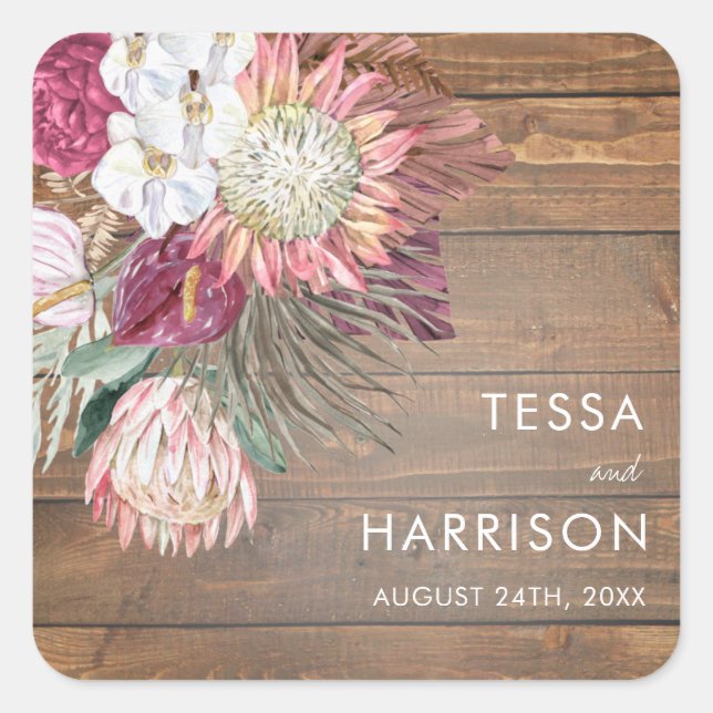 Rustic Floral Bohemian Wedding Envelope Seals (Front)