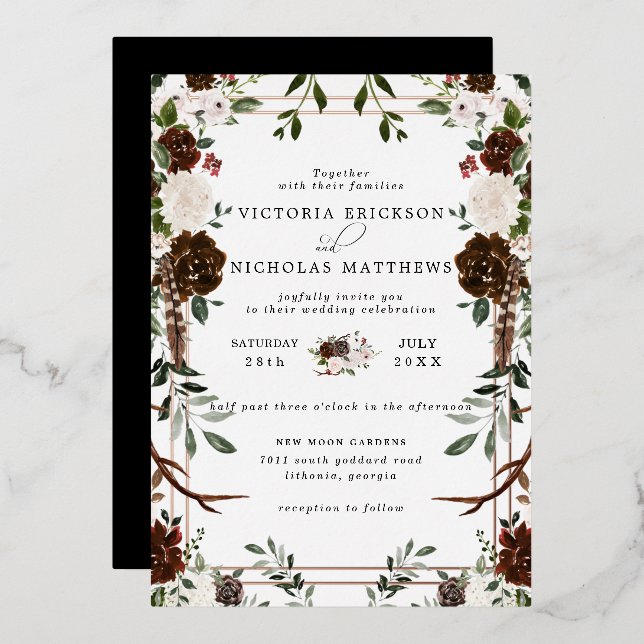 Rustic Floral | Boho Botanical Wedding Invitation (Front/Back)