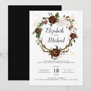 Rustic Floral Boho Botanical Wedding Invitation