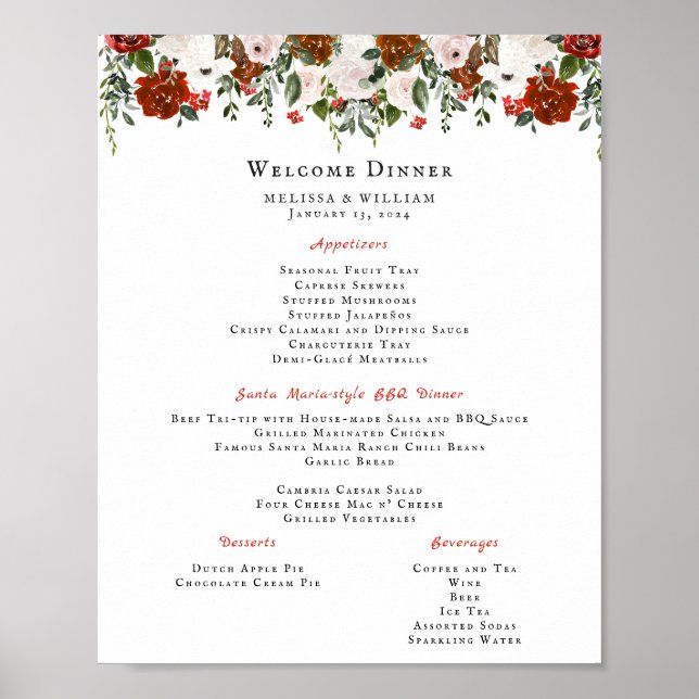 Rustic Floral | Boho Botanical Wedding Menu Poster (Front)