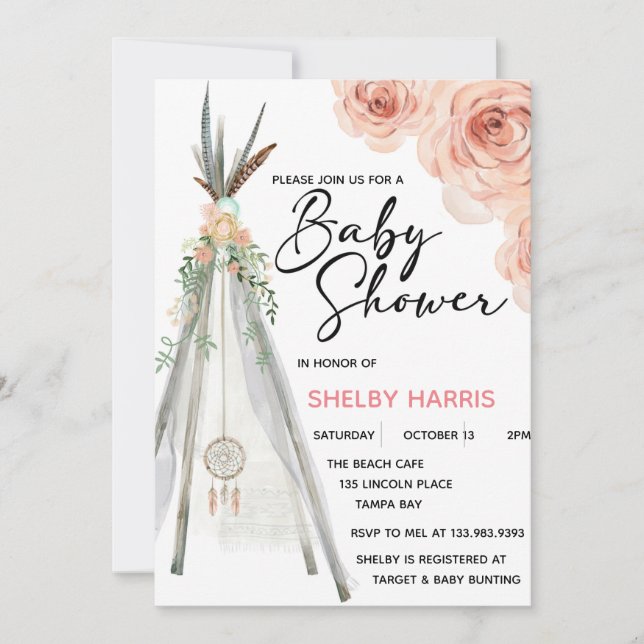 Rustic Floral Boho Dreamcatcher Teepee Watercolor (Front)