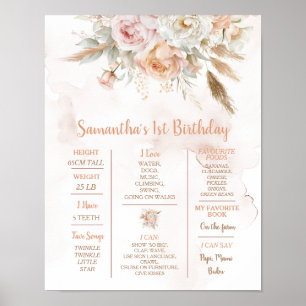 Rustic Floral Boho Onederful Birthday Milestone Poster