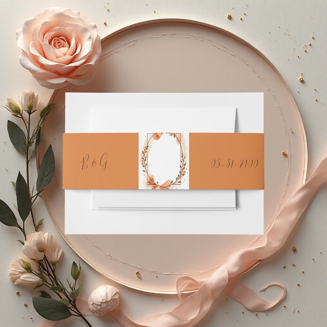 Rustic Floral boho terracotta Wedding wreath Invitation Belly Band (Creator Uploaded)