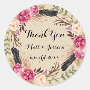 Rustic Floral Boho Wedding Thank You Sticker