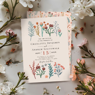 Rustic Floral Boho Wildflowers Wedding Invitation