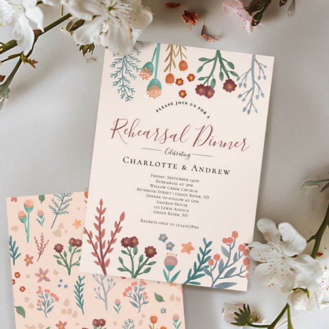 Rustic Floral Boho Wildflowers Wedding Rehersal Invitation (Creator Uploaded)