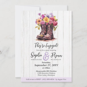 Rustic Floral Boot Barn Wood Farm Engagement Party Invitation